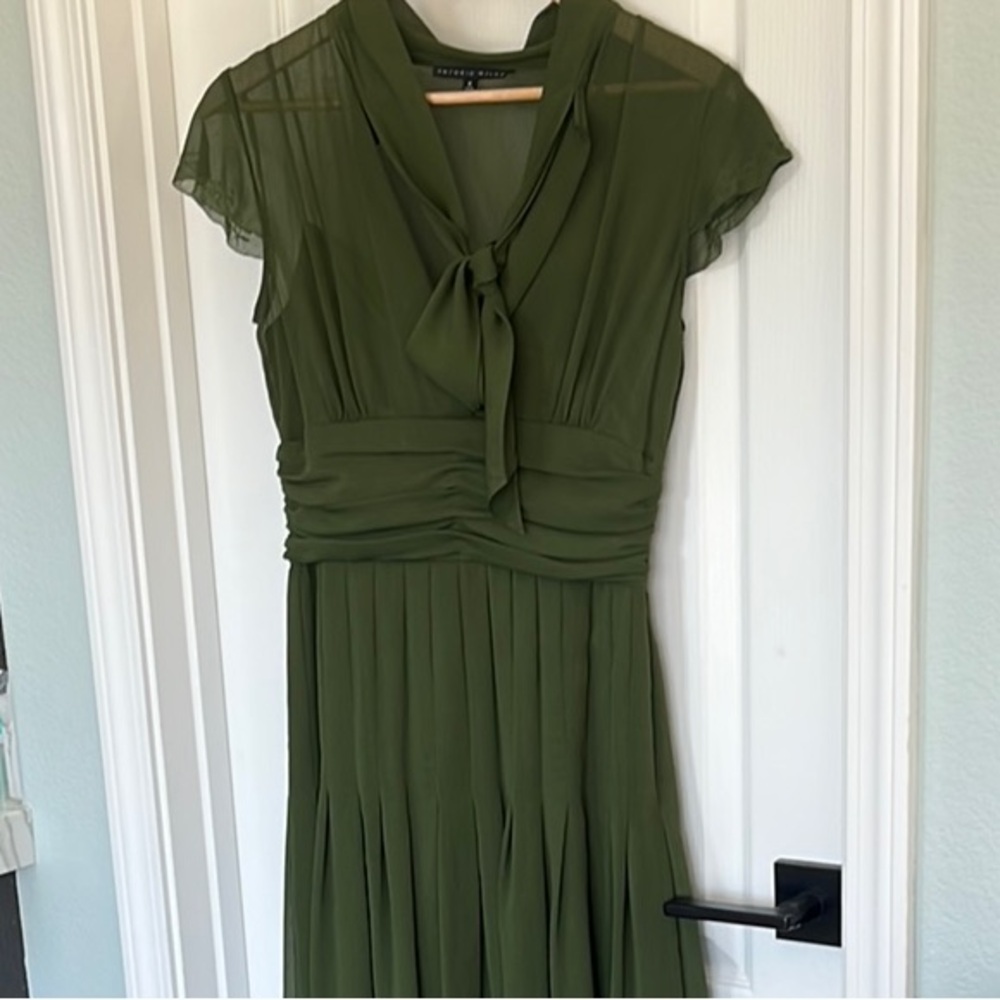 ANTONIO MELANI Green Midi Sundress with Flutter Sleeves